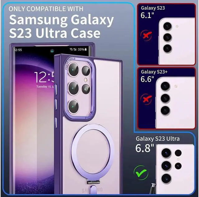 Alt view image 2 of 7 - BONAEVER For Samsung Galaxy S23 Ultra Case with Magnetic Invisible Stand [Compatible with Mag Safe] Shockproof Slim Translucent Matte Cases for Samsung Galaxy S23 Ultra 6.8 inch