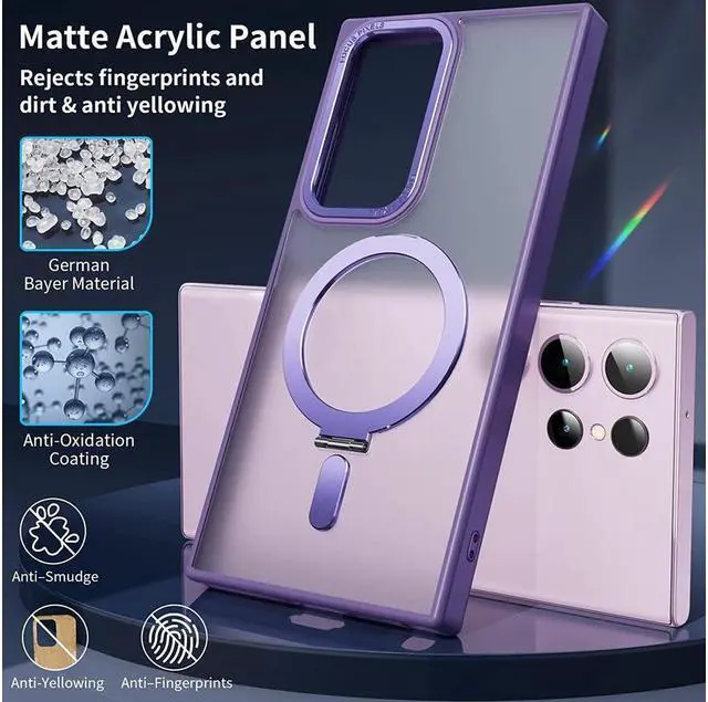 Alt view image 3 of 7 - BONAEVER For Samsung Galaxy S23 Ultra Case with Magnetic Invisible Stand [Compatible with Mag Safe] Shockproof Slim Translucent Matte Cases for Samsung Galaxy S23 Ultra 6.8 inch