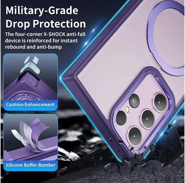 Alt view image 6 of 7 - BONAEVER For Samsung Galaxy S23 Ultra Case with Magnetic Invisible Stand [Compatible with Mag Safe] Shockproof Slim Translucent Matte Cases for Samsung Galaxy S23 Ultra 6.8 inch