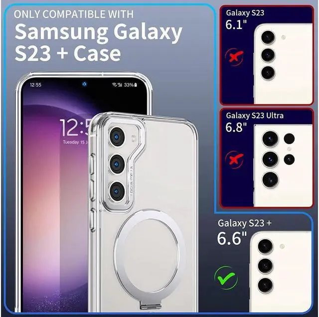 Alt view image 2 of 7 - BONAEVER For Samsung Galaxy S23 Plus Case with Magnetic Invisible Stand [Compatible with Mag Safe] Shockproof Slim Translucent Matte Cases for Samsung Galaxy S23 Plus 6.6 inch