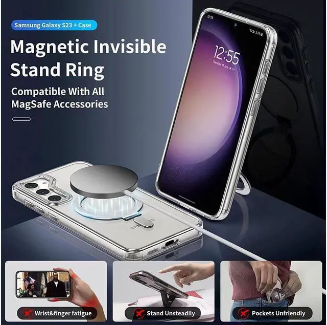 Alt view image 3 of 7 - BONAEVER For Samsung Galaxy S23 Plus Case with Magnetic Invisible Stand [Compatible with Mag Safe] Shockproof Slim Translucent Matte Cases for Samsung Galaxy S23 Plus 6.6 inch