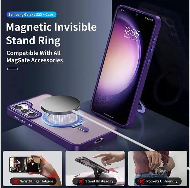 Alt view image 4 of 7 - BONAEVER For Samsung Galaxy S23 Plus Case with Magnetic Invisible Stand [Compatible with Mag Safe] Shockproof Slim Translucent Matte Cases for Samsung Galaxy S23 Plus 6.6 inch