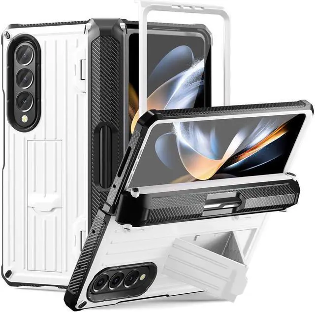 Main image of BONAEVER Case for Samsung Galaxy Z Fold 4 2022 5G Military-Grade Full-Body Shockproof Rugged Bumper Case Cover with Built-in Screen Protector & Stand and & S Pen Slot White