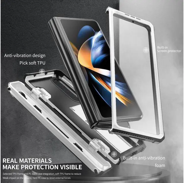 Alt view image 3 of 7 - BONAEVER Case for Samsung Galaxy Z Fold 4 2022 5G Military-Grade Full-Body Shockproof Rugged Bumper Case Cover with Built-in Screen Protector & Stand and & S Pen Slot White