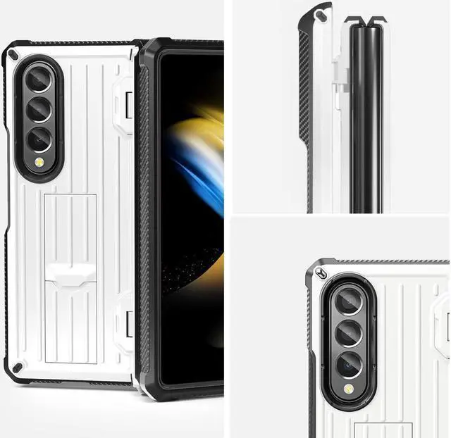 Alt view image 6 of 7 - BONAEVER Case for Samsung Galaxy Z Fold 4 2022 5G Military-Grade Full-Body Shockproof Rugged Bumper Case Cover with Built-in Screen Protector & Stand and & S Pen Slot White
