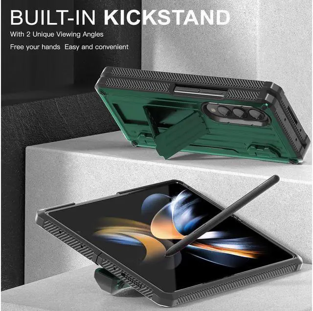 Alt view image 2 of 7 - BONAEVER Case for Samsung Galaxy Z Fold 4 2022 5G Military-Grade Full-Body Shockproof Rugged Bumper Case Cover with Built-in Screen Protector & Stand and & S Pen Slot Army Green