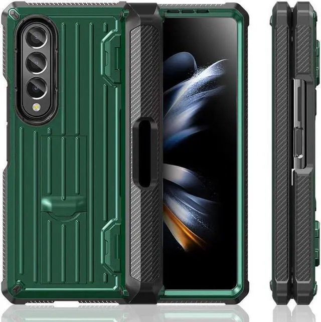 Alt view image 6 of 7 - BONAEVER Case for Samsung Galaxy Z Fold 4 2022 5G Military-Grade Full-Body Shockproof Rugged Bumper Case Cover with Built-in Screen Protector & Stand and & S Pen Slot Army Green