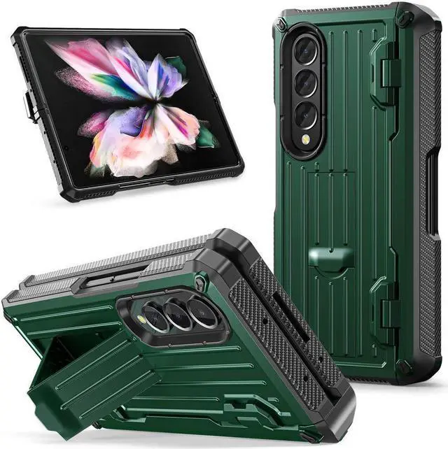 Alt view image 6 of 7 - BONAEVER Case for Samsung Galaxy Z Fold 3 5G 2021 Military-Grade Full-Body Shockproof Rugged Bumper Case Cover with Built-in Screen Protector & Stand and & S Pen Slot Army Green
