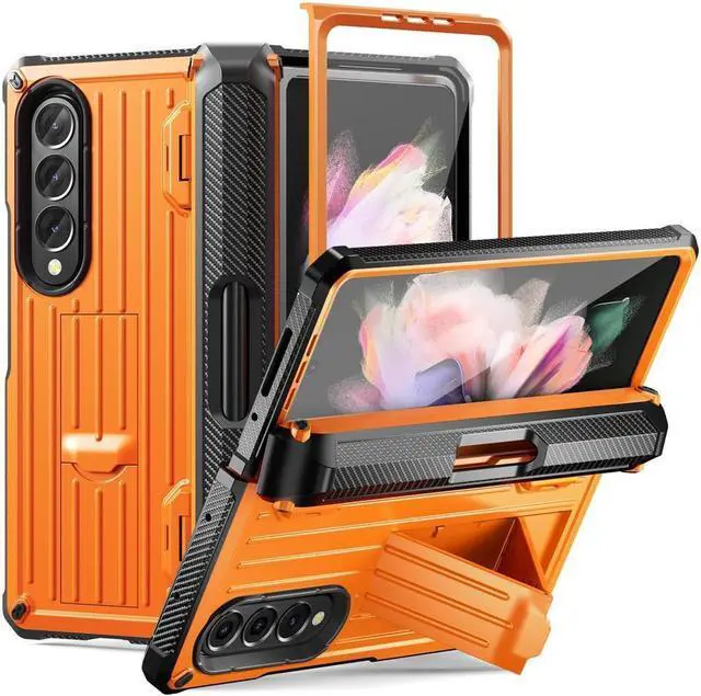Main image of BONAEVER Case for Samsung Galaxy Z Fold 3 5G 2021 Military-Grade Full-Body Shockproof Rugged Bumper Case Cover with Built-in Screen Protector & Stand and & S Pen Slot Orange