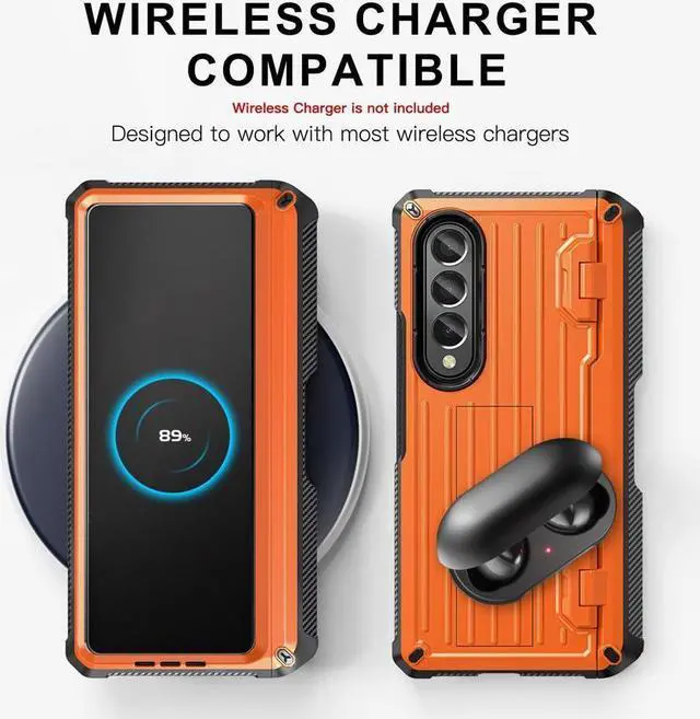 Alt view image 5 of 7 - BONAEVER Case for Samsung Galaxy Z Fold 3 5G 2021 Military-Grade Full-Body Shockproof Rugged Bumper Case Cover with Built-in Screen Protector & Stand and & S Pen Slot Orange