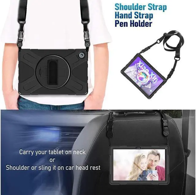 Alt view image 7 of 7 - BONAEVER For Lenovo Tab M10 Plus Case 10.6 inch 2020 3rd Gen Mdoel TB-125F TB-128F Shockproof Rugged Protective Cover with Stand / H & Shoulder Strap / Pencil Holder
