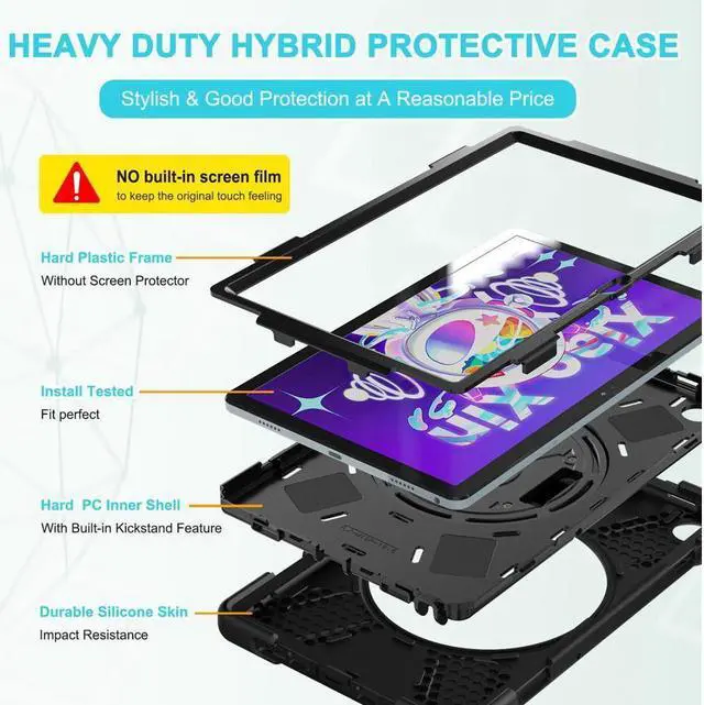 Alt view image 5 of 7 - BONAEVER For Lenovo Tab M10 Plus Case 10.6 inch 2020 3rd Gen Mdoel TB-125F TB-128F Shockproof Rugged Protective Cover with Stand / H & Shoulder Strap / Pencil Holder