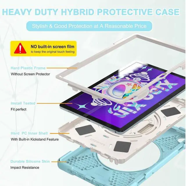 Alt view image 6 of 7 - BONAEVER For Lenovo Tab M10 Plus Case 10.6 inch 2020 3rd Gen Mdoel TB-125F TB-128F Shockproof Rugged Protective Cover with Stand / H & Shoulder Strap / Pencil Holder