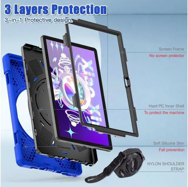 Alt view image 6 of 7 - BONAEVER For Lenovo Tab M10 Plus Case 10.6 inch 2020 3rd Gen Mdoel TB-125F TB-128F Shockproof Rugged Protective Cover with Stand / H & Shoulder Strap / Pencil Holder
