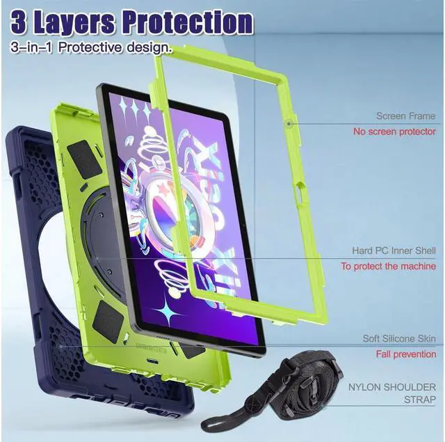 Alt view image 6 of 7 - BONAEVER For Lenovo Tab M10 Plus Case 10.6 inch 2020 3rd Gen Mdoel TB-125F TB-128F Shockproof Rugged Protective Cover with Stand / H & Shoulder Strap / Pencil Holder