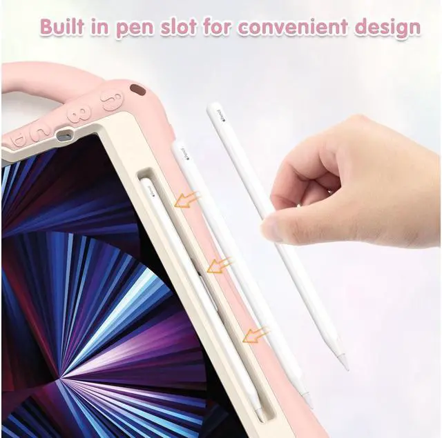 Alt view image 4 of 7 - Kids Case for iPad Air 5 / Air 4 10.9 Case 2022 2020, iPad Pro 11 2021 2020 2018, Silicone Shockproof Protective Cover with Pencil Holder Hand Strap Kickstand Shoulder Strap for iPad Air 5th / 4th Gen