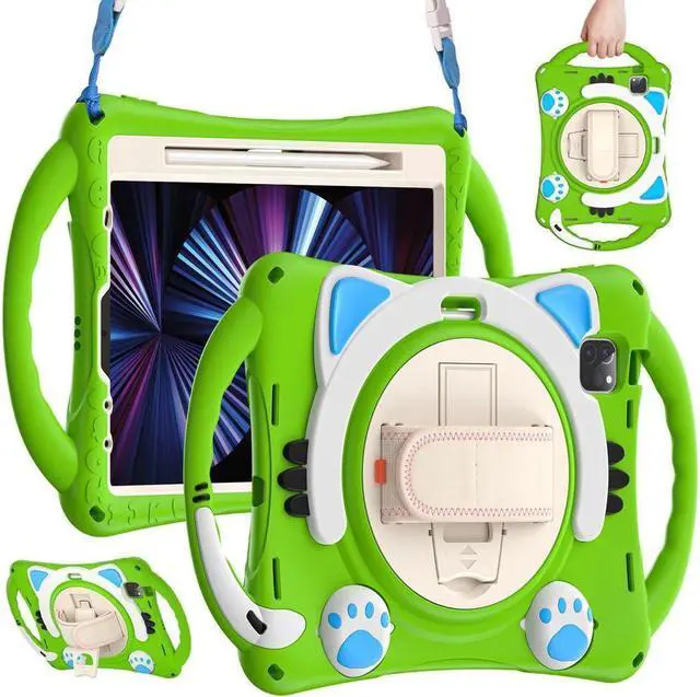 Main image of Kids Case for iPad Air 5 / Air 4 10.9 Case 2022 2020, iPad Pro 11 2021 2020 2018, Silicone Shockproof Protective Cover with Pencil Holder Hand Strap Kickstand Shoulder Strap for iPad Air 5th / 4th Gen