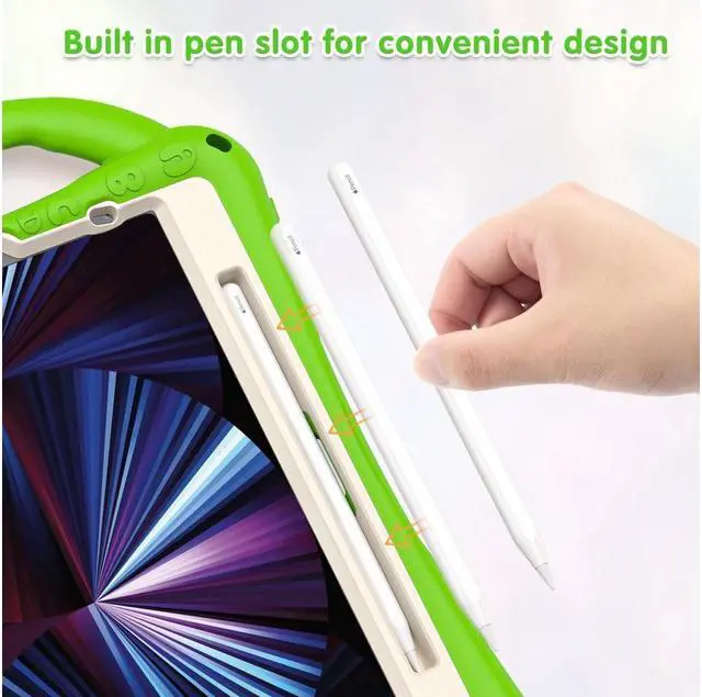 Alt view image 3 of 7 - Kids Case for iPad Air 5 / Air 4 10.9 Case 2022 2020, iPad Pro 11 2021 2020 2018, Silicone Shockproof Protective Cover with Pencil Holder Hand Strap Kickstand Shoulder Strap for iPad Air 5th / 4th Gen