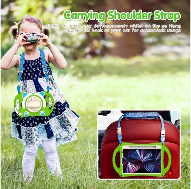 Alt view image 7 of 7 - Kids Case for iPad Air 5 / Air 4 10.9 Case 2022 2020, iPad Pro 11 2021 2020 2018, Silicone Shockproof Protective Cover with Pencil Holder Hand Strap Kickstand Shoulder Strap for iPad Air 5th / 4th Gen