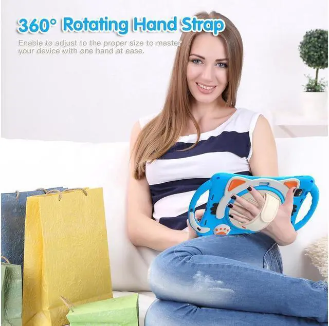 Alt view image 6 of 7 - Kids Case for iPad Air 5 / Air 4 10.9 Case 2022 2020, iPad Pro 11 2021 2020 2018, Silicone Shockproof Protective Cover with Pencil Holder Hand Strap Kickstand Shoulder Strap for iPad Air 5th / 4th Gen