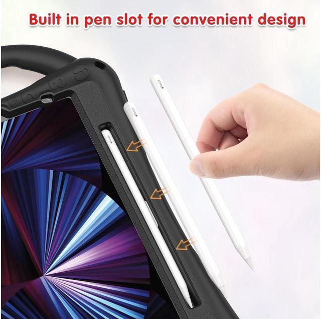 Alt view image 2 of 7 - Kids Case for iPad Air 5 / Air 4 10.9 Case 2022 2020, iPad Pro 11 2021 2020 2018, Silicone Shockproof Protective Cover with Pencil Holder Hand Strap Kickstand Shoulder Strap for iPad Air 5th / 4th Gen