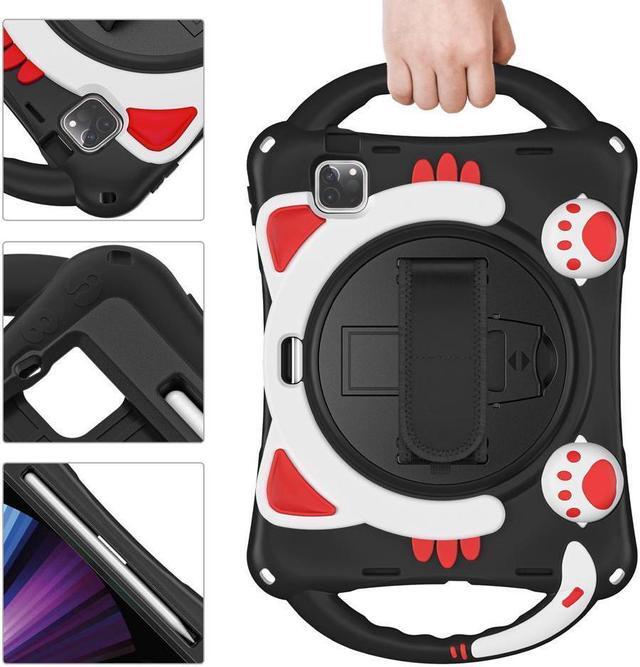 Alt view image 4 of 7 - Kids Case for iPad Air 5 / Air 4 10.9 Case 2022 2020, iPad Pro 11 2021 2020 2018, Silicone Shockproof Protective Cover with Pencil Holder Hand Strap Kickstand Shoulder Strap for iPad Air 5th / 4th Gen