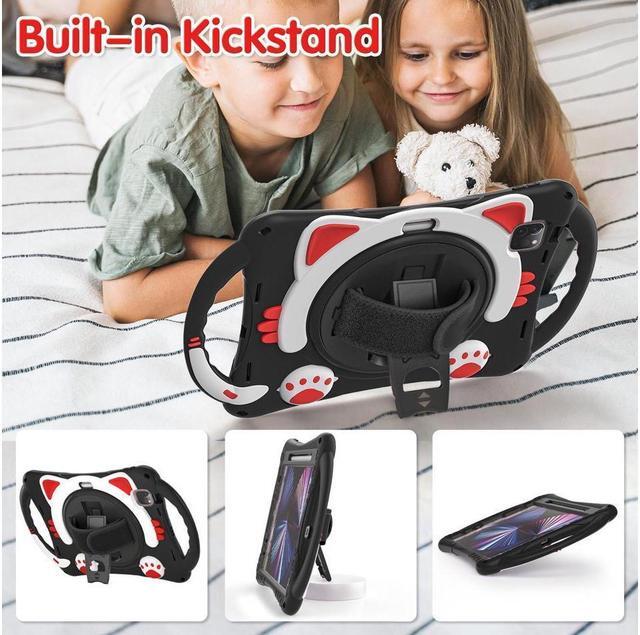 Alt view image 5 of 7 - Kids Case for iPad Air 5 / Air 4 10.9 Case 2022 2020, iPad Pro 11 2021 2020 2018, Silicone Shockproof Protective Cover with Pencil Holder Hand Strap Kickstand Shoulder Strap for iPad Air 5th / 4th Gen