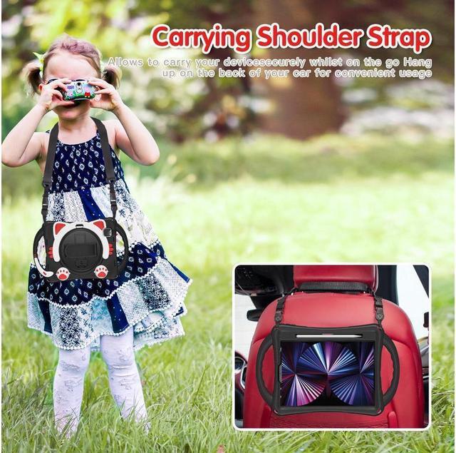 Alt view image 7 of 7 - Kids Case for iPad Air 5 / Air 4 10.9 Case 2022 2020, iPad Pro 11 2021 2020 2018, Silicone Shockproof Protective Cover with Pencil Holder Hand Strap Kickstand Shoulder Strap for iPad Air 5th / 4th Gen