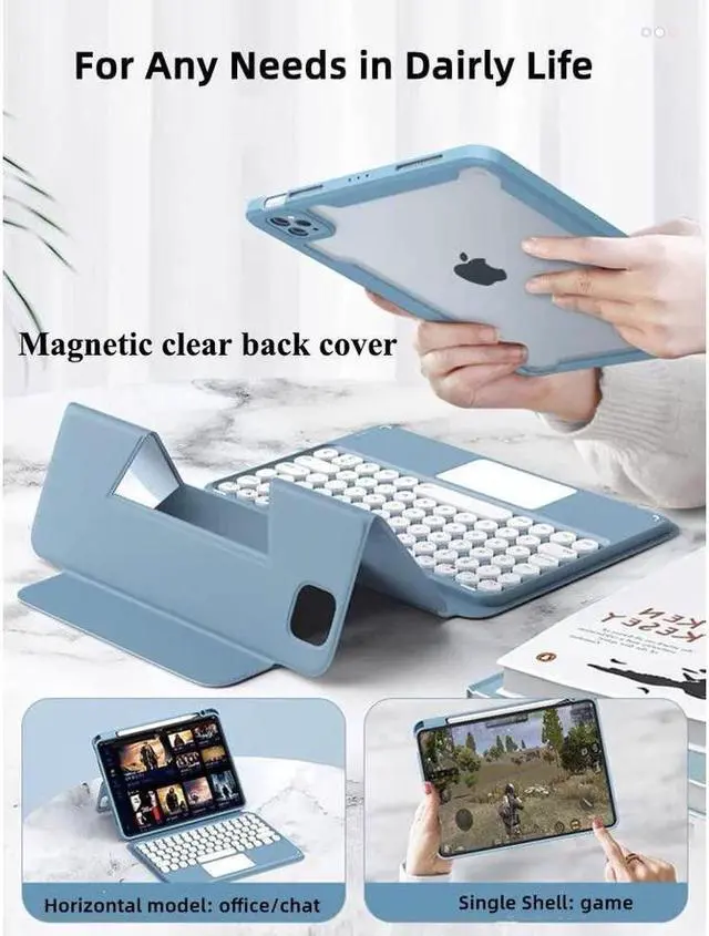 Alt view image 5 of 7 - BONAEVER Keyboard Case for iPad Air 11 Inch M3 M2 2025 2024, iPad Air 5 2022 / Air 4 10.9 inch 2020 / iPad Pro 11 2021 2020 2018 with Touchpad Keyboard & Pencil Holder Clear Back Cover
