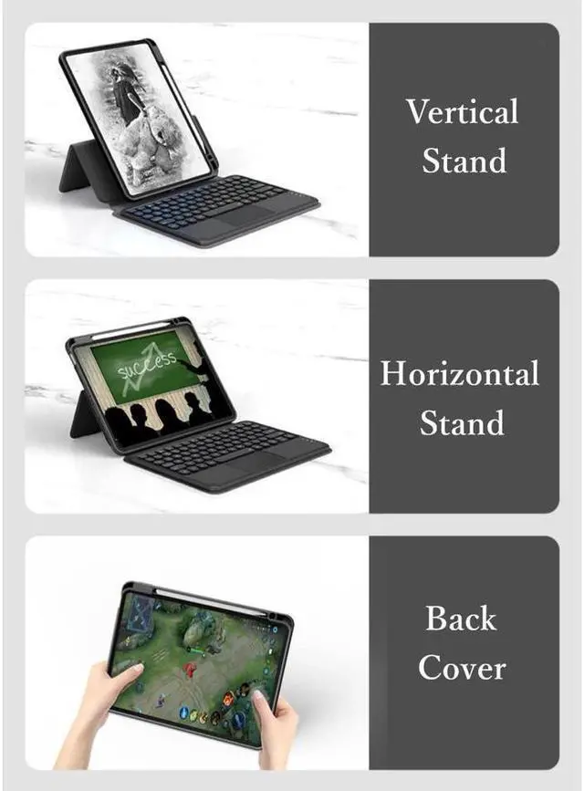 Alt view image 3 of 6 - BONAEVER Keyboard Case for iPad Air 11 Inch M3 M2 2025 2024, iPad Air 5 2022 / Air 4 10.9 inch 2020 / iPad Pro 11 2021 2020 2018 with Touchpad Keyboard & Pencil Holder Clear Back Cover