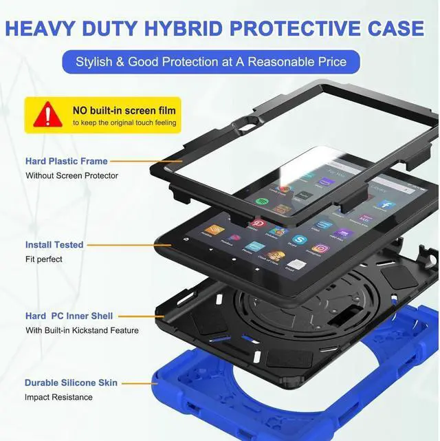 Alt view image 6 of 7 - BONAEVER For Amazon All-New Kindle Fire 7 (12th Generation 2022 Release) Case Shockproof Protective Case for All-New Kindle Fire 7 inch with Stand andandle Hand Strap & Shoulder Strap