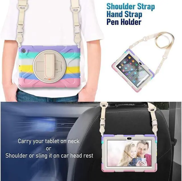 Alt view image 4 of 7 - BONAEVER For Amazon All-New Kindle Fire 7 (12th Generation 2022 Release) Case Shockproof Protective Case for All-New Kindle Fire 7 inch with Stand andandle Hand Strap & Shoulder Strap