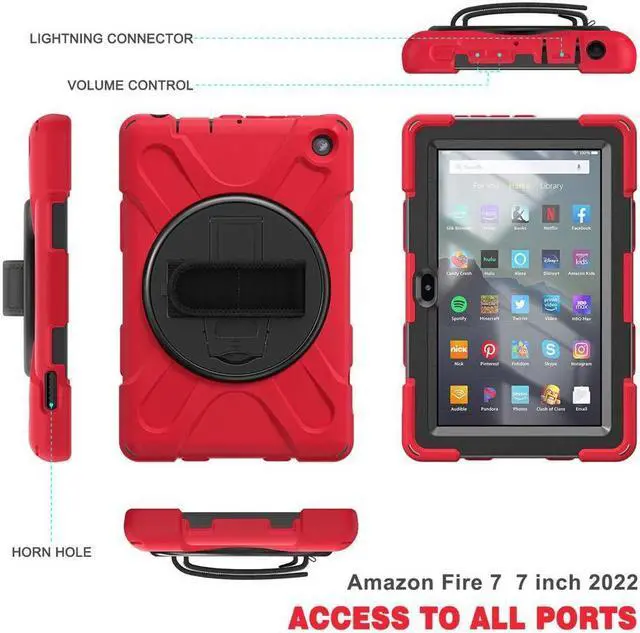Alt view image 2 of 7 - BONAEVER For Amazon All-New Kindle Fire 7 (12th Generation 2022 Release) Case Shockproof Protective Case for All-New Kindle Fire 7 inch with Stand andandle Hand Strap & Shoulder Strap