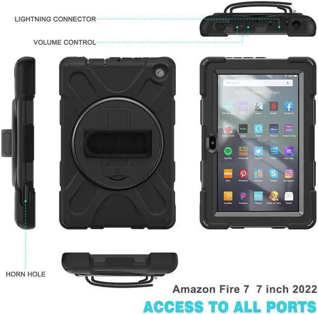 Alt view image 6 of 7 - BONAEVER For Amazon All-New Kindle Fire 7 (12th Generation 2022 Release) Case Shockproof Protective Case for All-New Kindle Fire 7 inch with Stand andandle Hand Strap & Shoulder Strap