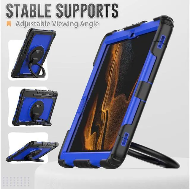 Alt view image 2 of 7 - BONAEVER For Samsung Galaxy Tab S8 Plus 2022 12.4 inch Model SM-X800 SM-X806 Case with Screen Protector / Rotatable Stand / Hand Strap / S-Pen Holder for Galaxy 12.4'' Tab S7 FE 2021 / S7 Plus 2020