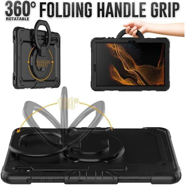 Alt view image 4 of 7 - BONAEVER For Samsung Galaxy Tab S8 Plus 2022 12.4 inch Model SM-X800 SM-X806 Case with Screen Protector / Rotatable Stand / Hand Strap / S-Pen Holder for Galaxy 12.4'' Tab S7 FE 2021 / S7 Plus 2020