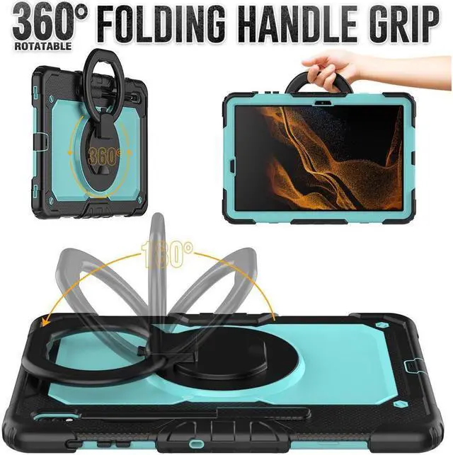 Alt view image 3 of 7 - BONAEVER For Samsung Galaxy Tab S8 Plus 2022 12.4 inch Model SM-X800 SM-X806 Case with Screen Protector / Rotatable Stand / Hand Strap / S-Pen Holder for Galaxy 12.4'' Tab S7 FE 2021 / S7 Plus 2020