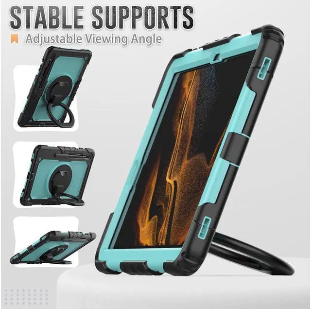 Alt view image 5 of 7 - BONAEVER For Samsung Galaxy Tab S8 Plus 2022 12.4 inch Model SM-X800 SM-X806 Case with Screen Protector / Rotatable Stand / Hand Strap / S-Pen Holder for Galaxy 12.4'' Tab S7 FE 2021 / S7 Plus 2020