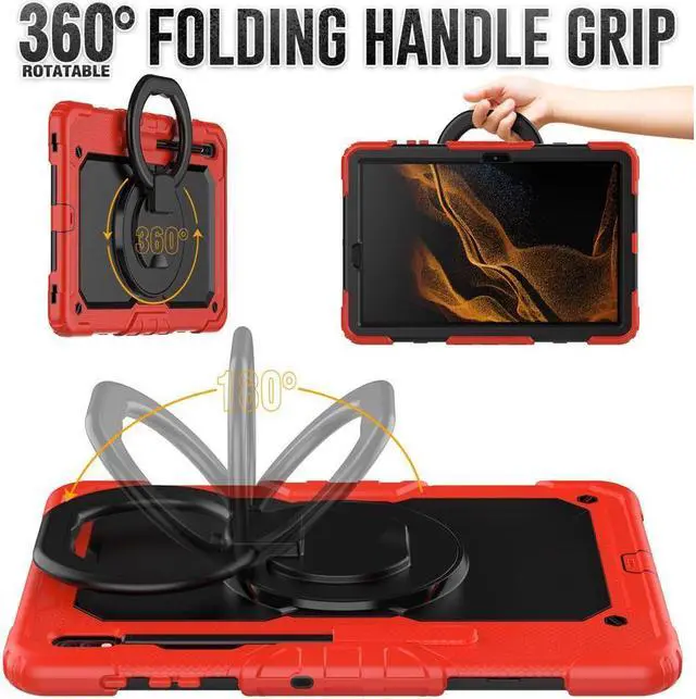 Alt view image 3 of 7 - BONAEVER For Samsung Galaxy Tab S8 Plus 2022 12.4 inch Model SM-X800 SM-X806 Case with Screen Protector / Rotatable Stand / Hand Strap / S-Pen Holder for Galaxy 12.4'' Tab S7 FE 2021 / S7 Plus 2020