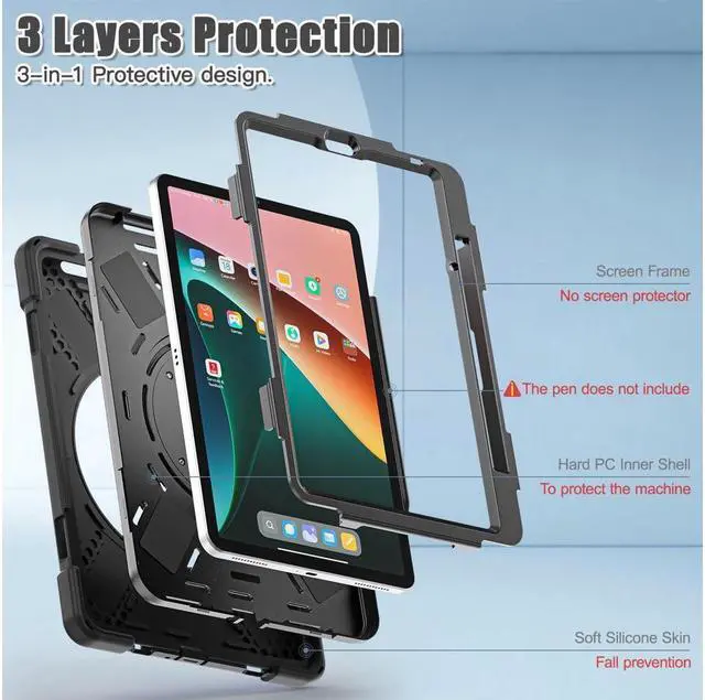 Alt view image 6 of 7 - BONAEVER Protective Case for Xiaomi Mi Pad 5 / MiPad 5 Pro 11 inch 2021 Shockproof Protective Cover with S Pen Holder + Stand and + Handle + Shoulder Strap