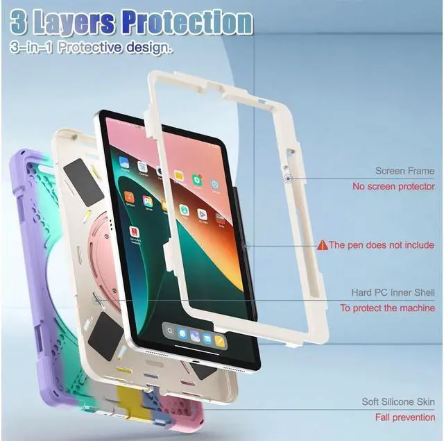 Alt view image 4 of 7 - BONAEVER Protective Case for Xiaomi Mi Pad 5 / MiPad 5 Pro 11 inch 2021 Shockproof Protective Cover with S Pen Holder + Stand and + Handle + Shoulder Strap