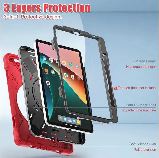 Alt view image 5 of 7 - BONAEVER Protective Case for Xiaomi Mi Pad 5 / MiPad 5 Pro 11 inch 2021 Shockproof Protective Cover with S Pen Holder + Stand and + Handle + Shoulder Strap