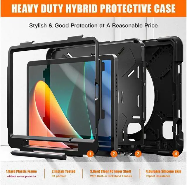 Alt view image 6 of 7 - BONAEVER Case for Xiaomi Mi Pad 5 / MiPad 5 Pro 11 inch 2021 Shockproof Cover with S Pen Holder Hand Strap / Stand and Shoulder Strap