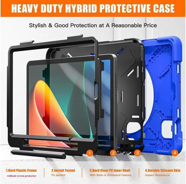 Alt view image 4 of 7 - BONAEVER Case for Xiaomi Mi Pad 5 / MiPad 5 Pro 11 inch 2021 Shockproof Cover with S Pen Holder Hand Strap / Stand and Shoulder Strap
