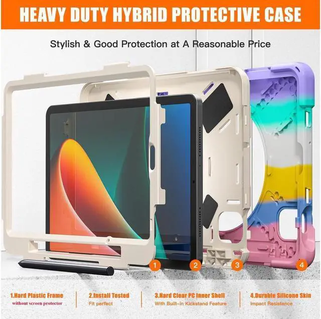 Alt view image 6 of 7 - BONAEVER Case for Xiaomi Mi Pad 5 / MiPad 5 Pro 11 inch 2021 Shockproof Cover with S Pen Holder Hand Strap / Stand and Shoulder Strap