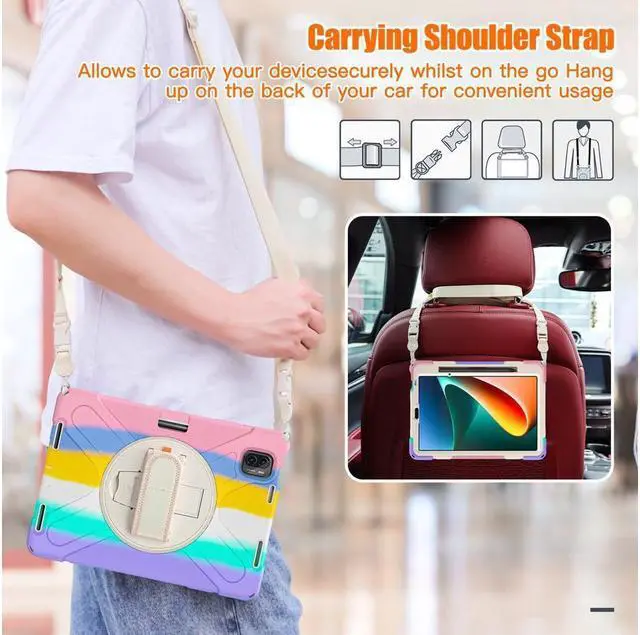 Alt view image 7 of 7 - BONAEVER Case for Xiaomi Mi Pad 5 / MiPad 5 Pro 11 inch 2021 Shockproof Cover with S Pen Holder Hand Strap / Stand and Shoulder Strap