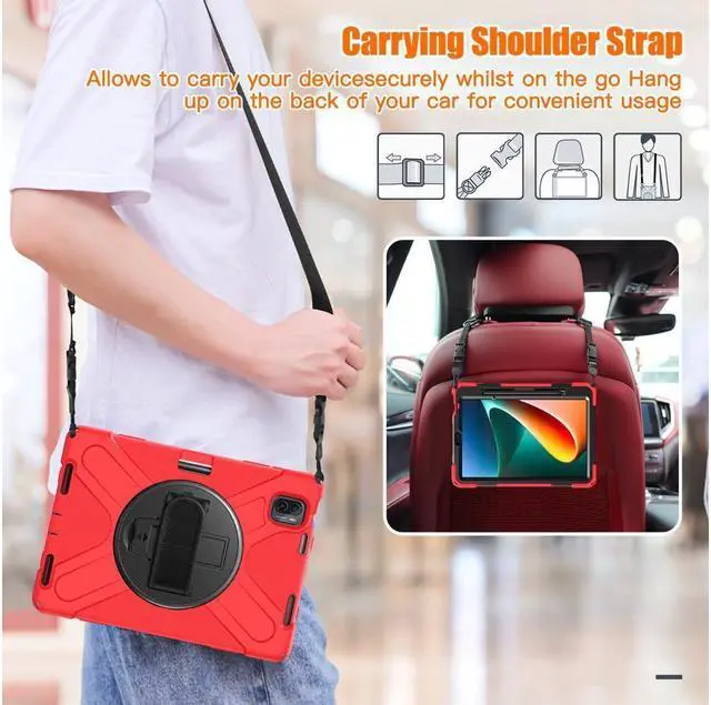 Alt view image 4 of 7 - BONAEVER Case for Xiaomi Mi Pad 5 / MiPad 5 Pro 11 inch 2021 Shockproof Cover with S Pen Holder Hand Strap / Stand and Shoulder Strap