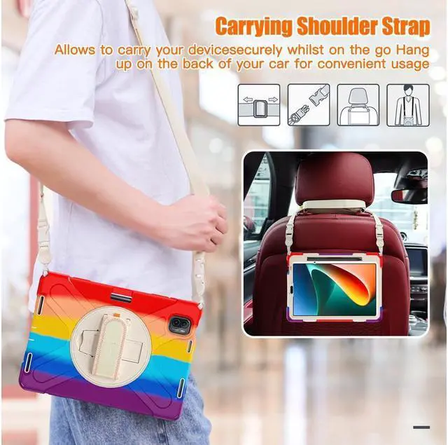 Alt view image 7 of 7 - BONAEVER Case for Xiaomi Mi Pad 5 / MiPad 5 Pro 11 inch 2021 Shockproof Cover with S Pen Holder Hand Strap / Stand and Shoulder Strap
