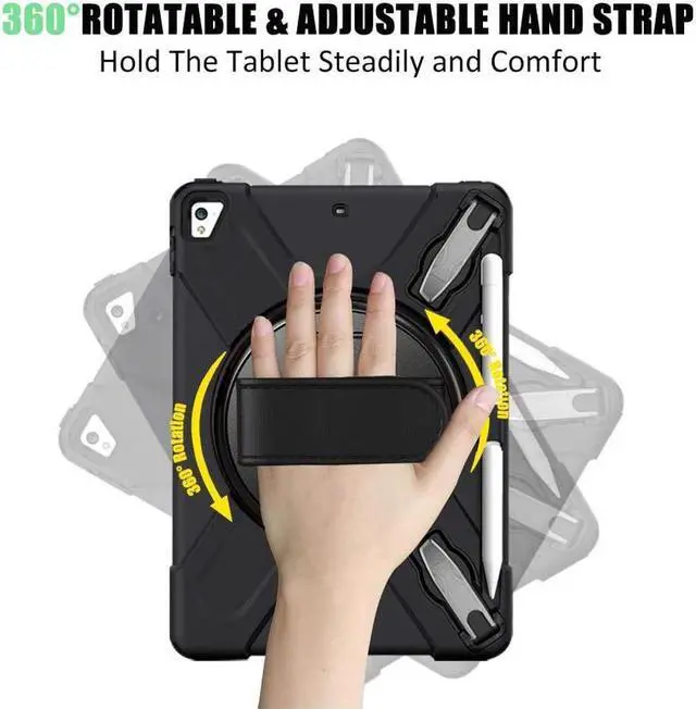 Alt view image 3 of 7 - BONAEVER Shockproof Case for iPad 9.7 inch 2017 2018 iPad Air 2 2017 iPad Pro 9.7 2016 with Rotating Stand and Strap Pencil Holder Shoulder Strap