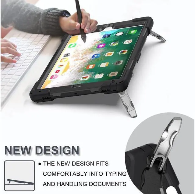 Alt view image 5 of 7 - BONAEVER Shockproof Case for iPad 9.7 inch 2017 2018 iPad Air 2 2017 iPad Pro 9.7 2016 with Rotating Stand and Strap Pencil Holder Shoulder Strap